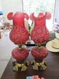 PAIR OF CRANBERRY DECORATIVE TABLE LAMPS
