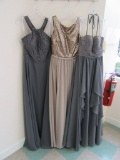 (3) BRIDESMIAD DRESSES - SIZE 4 CHARCOAL  $240.00, SIZE 6 BRONZE/TAUPE  $19