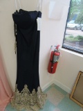 SIZE 6 NAVY BLUE/GOLD (WITH SHAWL) MOTHER/SPECIAL OCCASION DRESS  $560.00