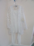 SIZE 10 THREE PIECE SET (PANTS, JACKET, AND TOP) ANTIQUE WHITE  $410.00
