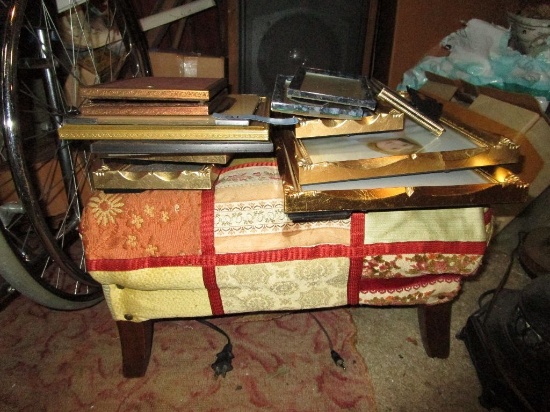 FOOTSTOOL & ASSORTED PICTURE FRAMES