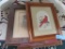 VARIETY OF WOOD FRAMED PRINTS AND CARDINAL NEEDLEPOINT