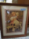 GIRL WITH PETS FRAMED PICTURE