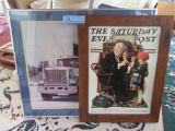 WOOD FRAMED SATURDAY EVENING POST METAL SIGN AND OTHER LARGE PICTURE
