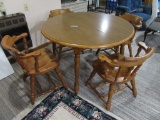 MAPLE ROUND HARDWOOD TABLE AND 6 CAPTAIN CHAIRS, & 2 LEAVES, 12
