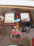 WOOD CANDLE SCONCE AND FRAMED MIRRORS AND OTHER DECORATIVE PIECES