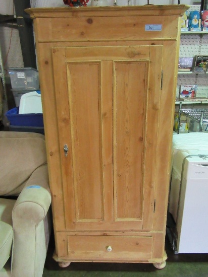 REFINISHED WOOD CABINET. NOT COMPLETE. FOOT NOT ATTACHED