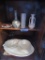 ASSORTED VASES, PLATTER, CUT GLASS BOWLS, AND ETC