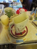 ASSORTED PLATES, PLASTIC WARE, MUGS, PITCHER, AND ETC