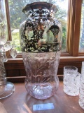 SILVER OVERLAY PINK CAST VASE WITH FLORAL ETCHING