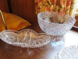 GLASS FLORAL BOWL AND RELISH BOWL