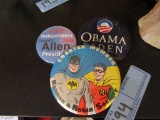 ASSORTED BUTTONS - DR. ALAN FOR PRESIDENT, OBAMA, AND BATMAN AND ROBIN SOCI