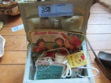 VINTAGE SEWING BOX WITH HAPPY HOME RUST-PROOF NEEDLE BOOK AND SCHWEBEL'S MA