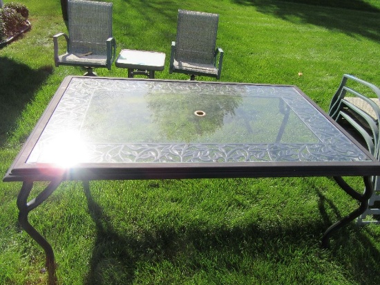 PATIO TABLE, CAST IRON LIKE, 42 INCH BY 66 INCH