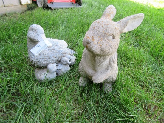 BUNNY AND DUCK WITH DUCKLINGS YARD STATUES