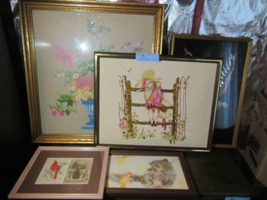 NEEDLEWORK PICTURES AND OTHER FRAMED PICTURES