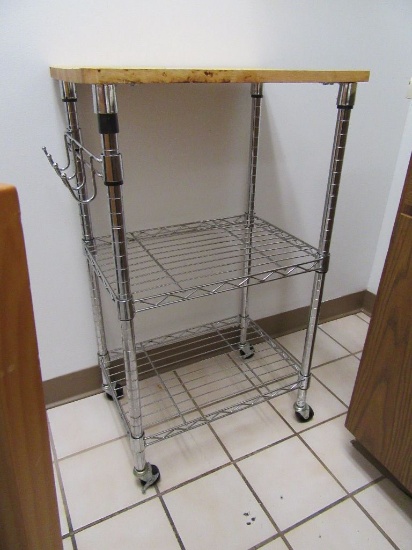 STAINLESS STEEL ROLLABOUT CART WITH MAPLE TOP