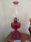 CRANBERRY OIL LAMP WITH FROSTED SHADE