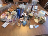 MONEY CLIP, VASES, HAIR DRYER, FLASHLIGHTS, AND ETC ON TABLE