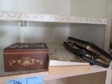WOODEN MUSIC BOX, LADIES GLOVES, AND ETC
