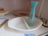 PYREX DIVIDED DISH WITH VASE