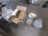 2 PUNCH BOWL SETS, CLEAR GLASS PAINTED PLATES, AND ETC