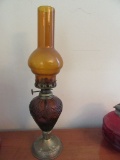 CRANBERRY OIL LAMP WITH AMBER SHADE