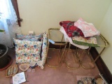 3 BRASS AND GLASS END TABLES, CHAIR PADS, ASHTRAYS AND ETC