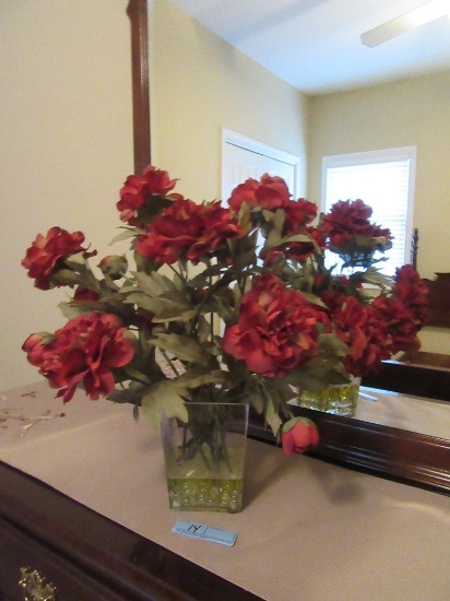 FLORAL ARRANGEMENT AND MATCHING RUNNER WITH EMBROIDERED BIRD MOTIF