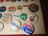 LARGE ASSORTMENT OF POLITICAL BUTTONS INCLUDING NIXON. GOLDWATER. EISENHOWE