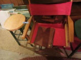 WOOD STOOL AND DIRECTOR'S CHAIR