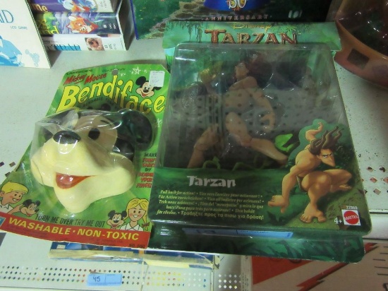 DISNEY TARZAN FIGURE, DISNEY PICTURE ALBUM AND MICKEY MOUSE BEEN TO FACE