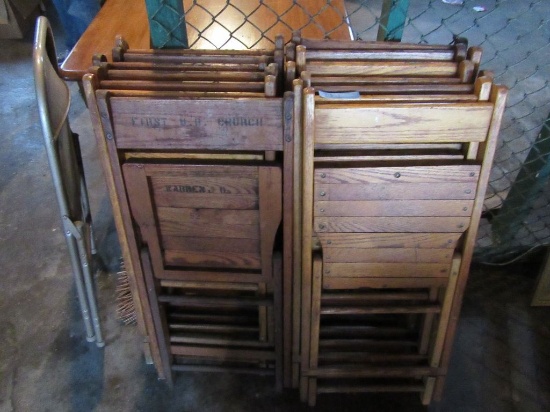 WOOD FOLDING CHAIRS AND ONE METAL CHAIR