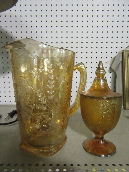 AMBER COLORED PITCHER AND COMPOTE
