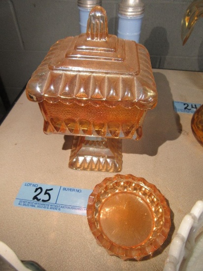 CARNIVAL GLASS COVERED COMPOTE AND ASHTRAY