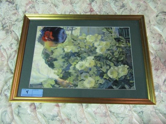 WOMAN WITH FLOWERS PRINT AND FRAME