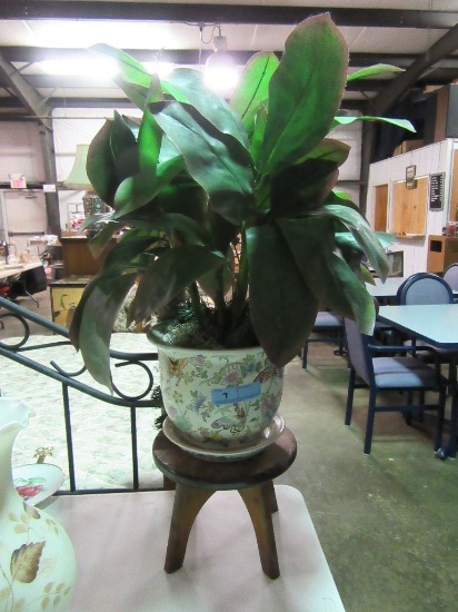 ORIENTAL PLANTER WITH WOODEN STAND