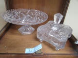 GLASS CAKE PLATE AND COVERED DISH