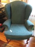 PAIR OF GREEN WINGBACK CHAIRS