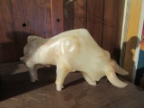 MARBLE CARVED BULL. LEG HAS BEEN REPAIRED