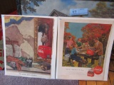 2 UNFRAMED COCA-COLA PICTURES