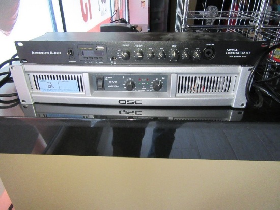 AMERICAN AUDIO MEDIA OPERATOR BT AND QSC GX5 POWER AMPLIFIER