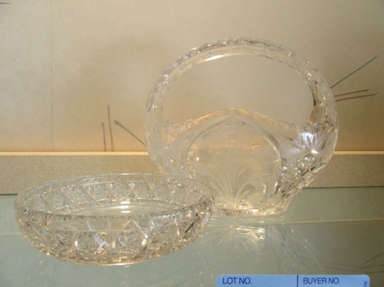 ETCHED GLASS BASKET AND BOWL