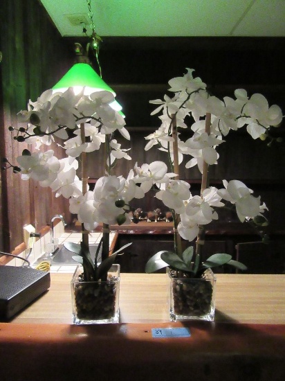 2 ORCHID ARRANGEMENTS IN GLASS CONTAINERS