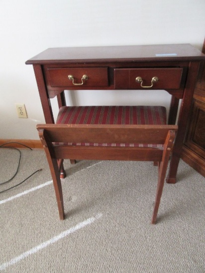 TWO DRAWER ACCENT TABLE WITH MATCHING BENCH