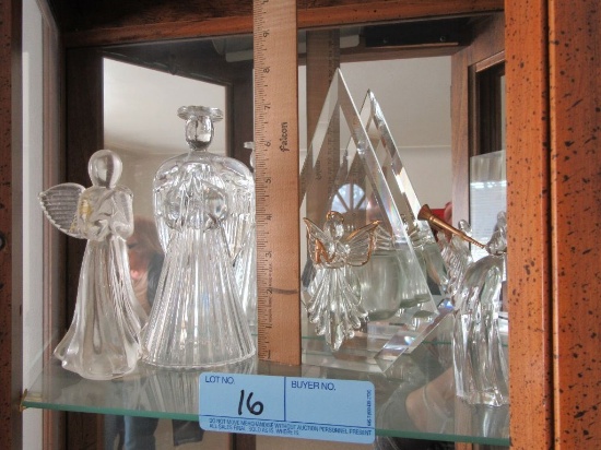 SHELF LOT OF GLASS ANGELS