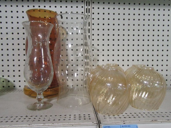 ASSORTED VASES AND GLASS FAN GLOBES