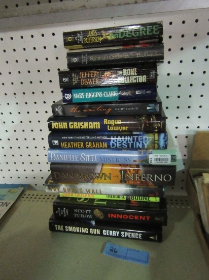 VARIETY OF BOOKS BY JOHN GRISHAM, DANIELLE STEEL, DAN BROWN, & OTHER AUTHORS