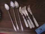 PEARL HANDLED KNIVES AND 3 STRATFORD SILVER SPECIAL SPOONS