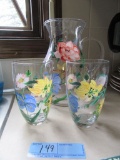 HAND-PAINTED PITCHER AND GLASSES